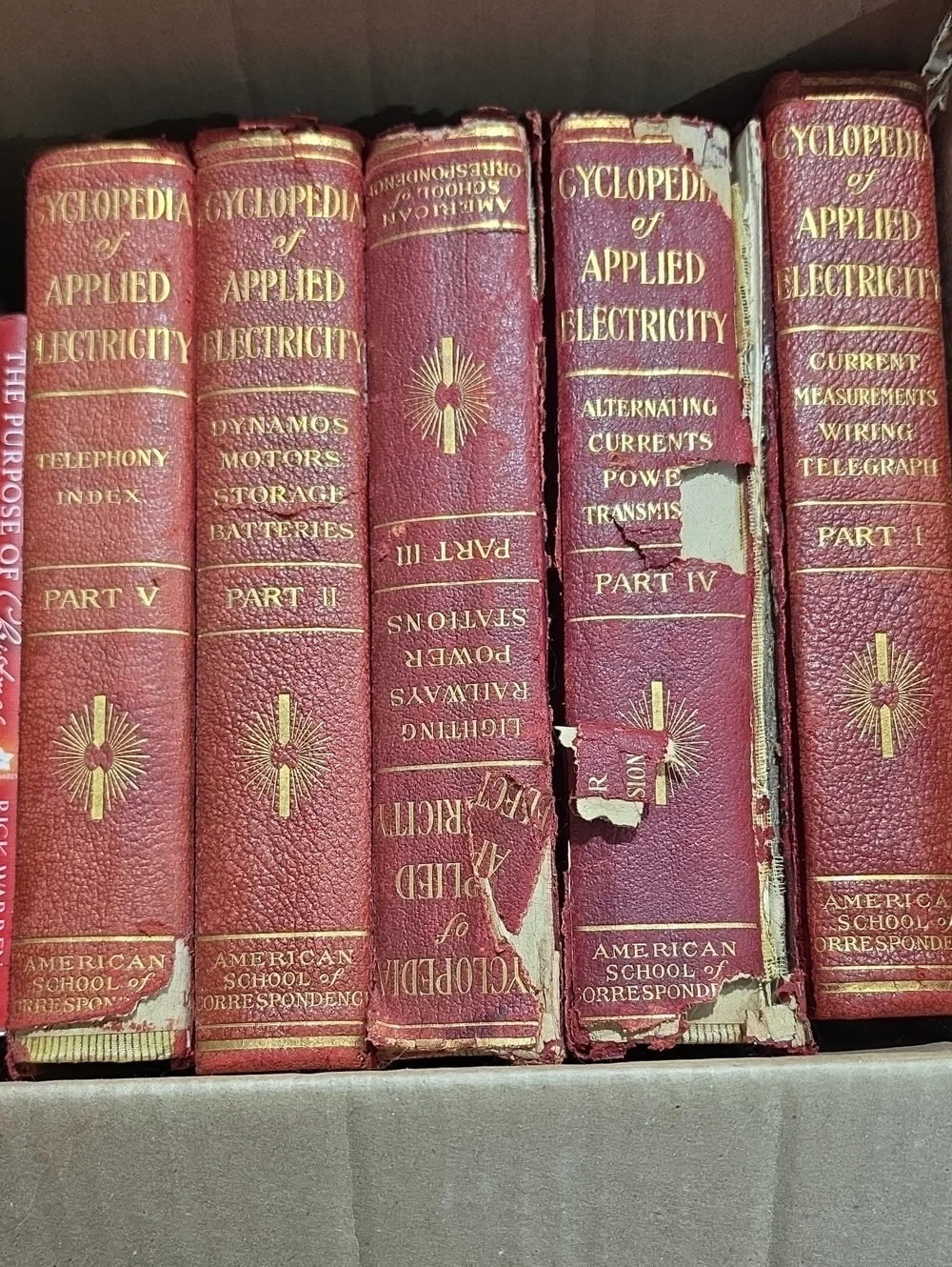 Vintage 'Cyclopedia of Applied Electricity' Red Book Set - Decorative Spines